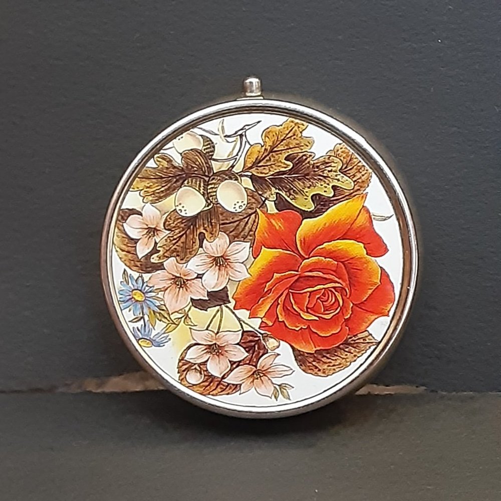 vintage floral motif autumn design 1970's pill box